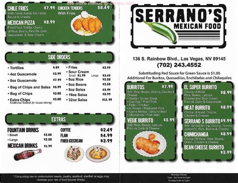 serranos menu|Menu